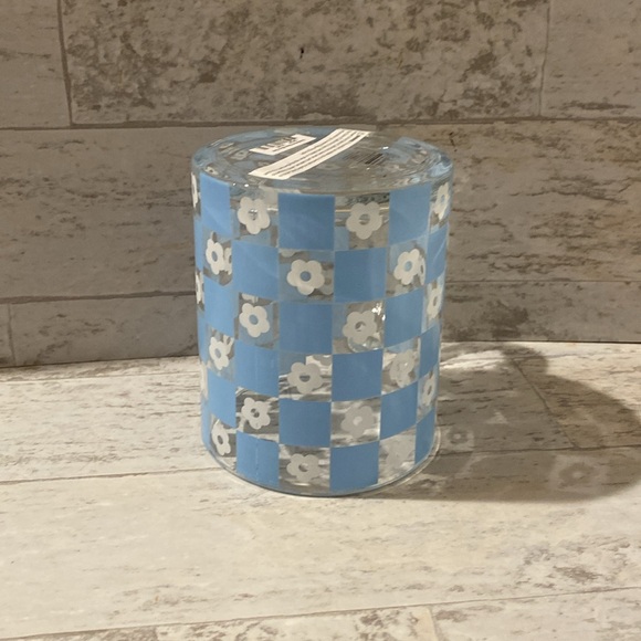 Clear Glass Checked Checkered Blue & White Floral Coffee Tea Mug - Picture 3 of 7